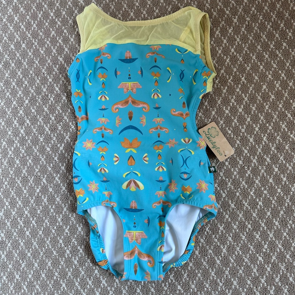 Lucky Leo Blue and Yellow Patterned Leotard